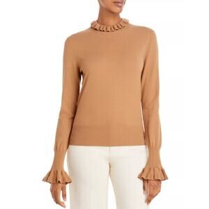 See by Chloe Brown Knit Ruffle Turtleneck Sweater Pullover Safari Brown Sz Large